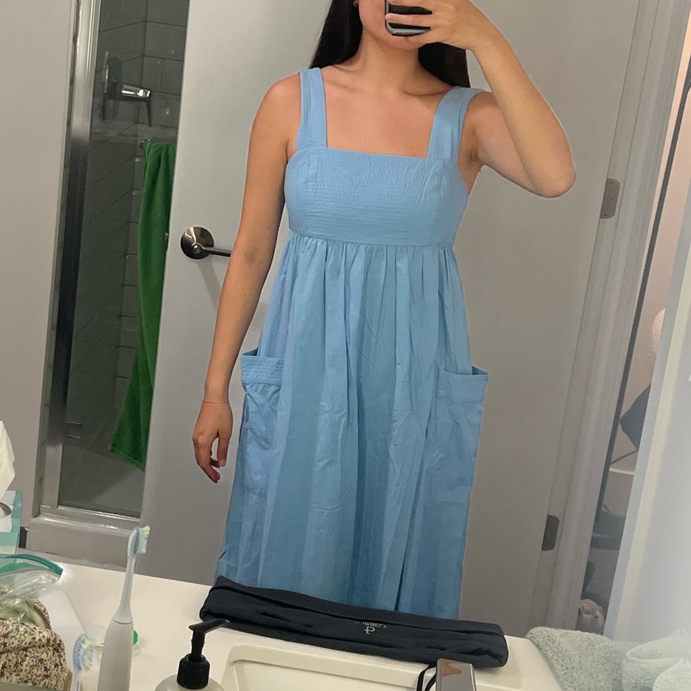 Madewell blue tank midi dress with pockets
